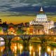 Rome: A stunning view of the St. Peter Basilica's dome by night